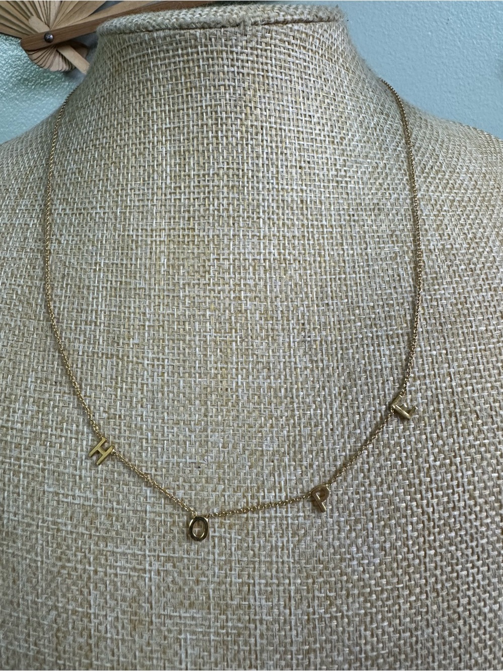 Gold Tone Letter Charm Necklace - H O P E